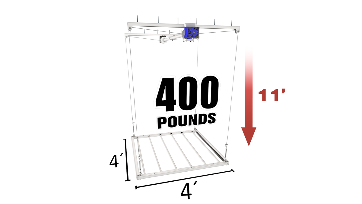 EZ Garage Storage E-Z Lift MAX 4 ft x 4 ft Overhead Storage Lift 11 ft Drop 400 lb - R4X4M