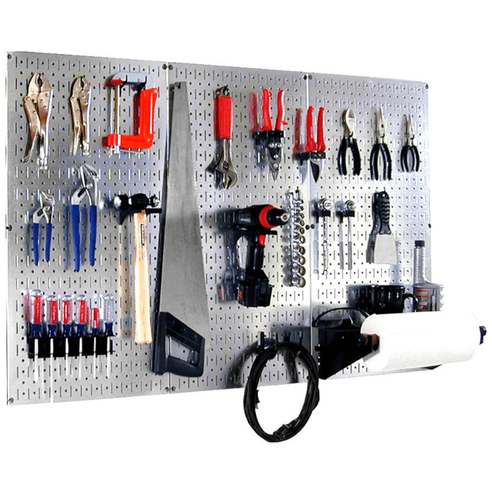 4ft Metal Pegboard Basic Tool Organizer Kit - Metallic Toolboard and Hooks