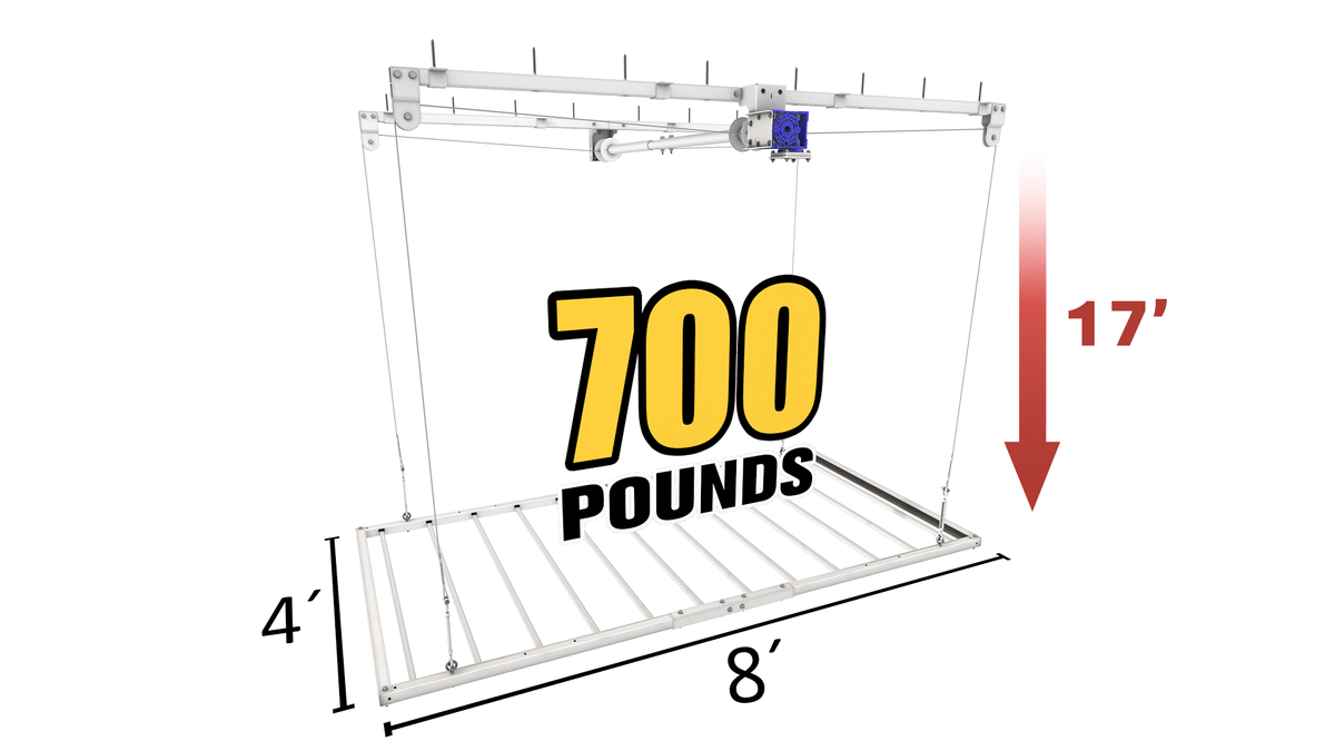 EZ Garage Storage E-Z Lift Pro RV 4 ft x 8 ft Overhead Storage Lift 17 ft Drop 700 lb - R4X8PRV